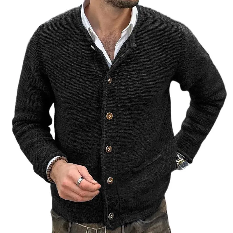 Men's Solid Color Knit Stand Collar Single Breasted Casual Cardigan 78079342Z sold by Manly