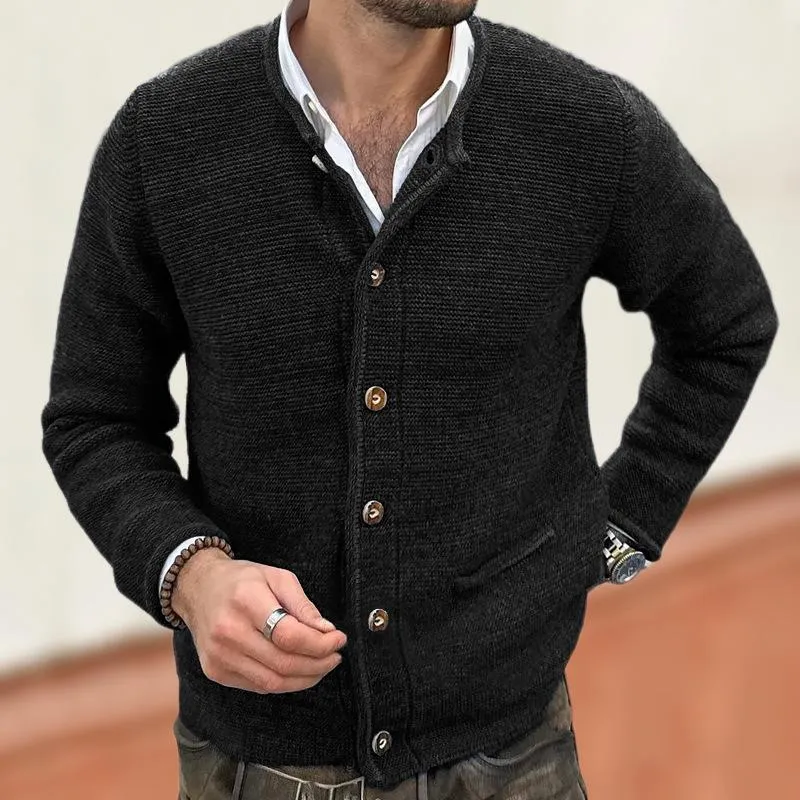 Men's Solid Color Knit Stand Collar Single Breasted Casual Cardigan 78079342Z sold by Manly product image thumbnail 2