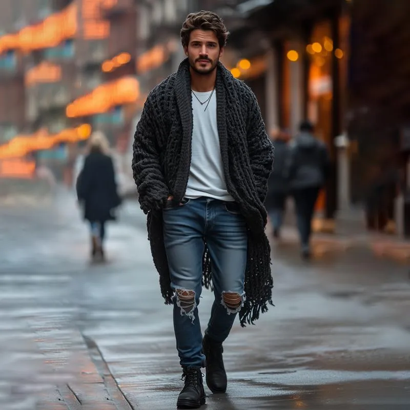 Men's Fashionable Loose Knitted Long Sleeve Casual Shawl Cardigan 53569801Z sold by Manly product image thumbnail 4