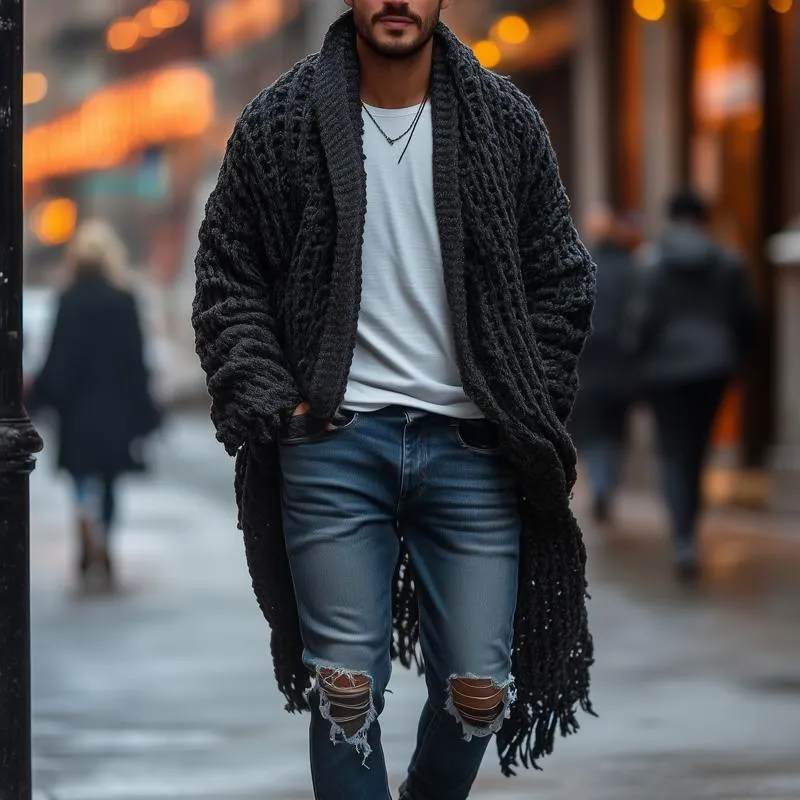 Men's Fashionable Loose Knitted Long Sleeve Casual Shawl Cardigan 53569801Z sold by Manly product image thumbnail 2