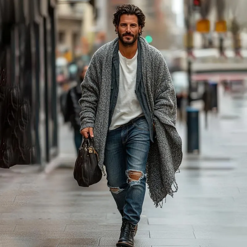 Men's Fashionable Loose Knitted Long Sleeve Casual Shawl Cardigan 37904080Z sold by Manly product image thumbnail 4