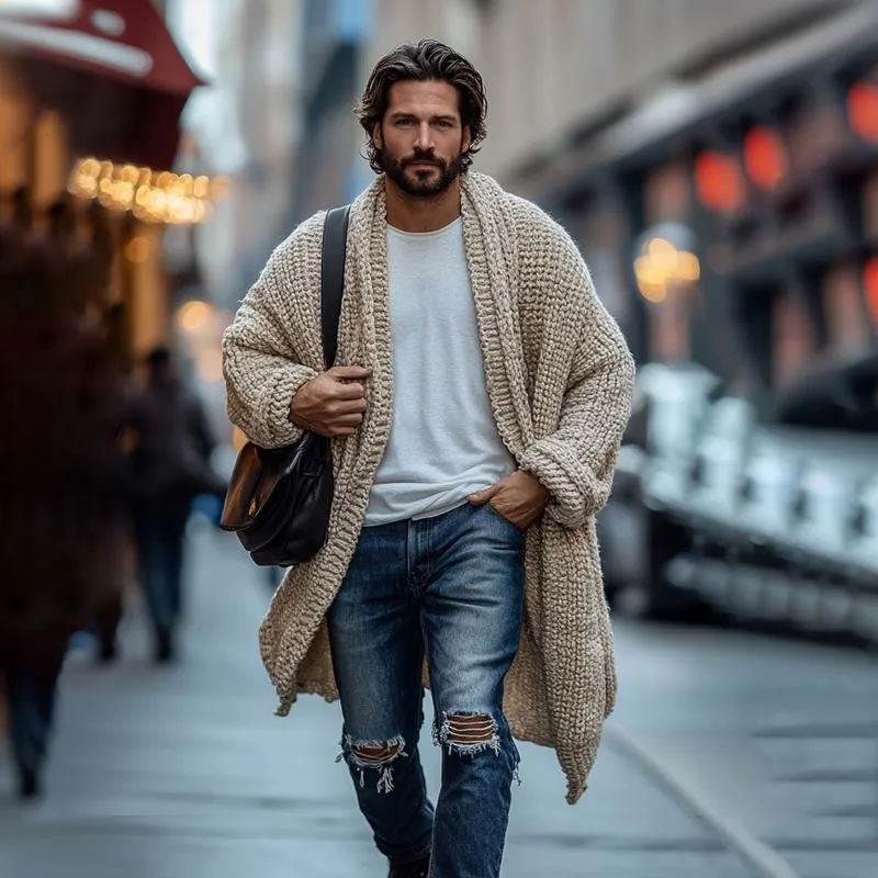 Men's Fashionable Loose Knitted Long Sleeve Casual Shawl Cardigan 68520262Z sold by Manly product image thumbnail 4