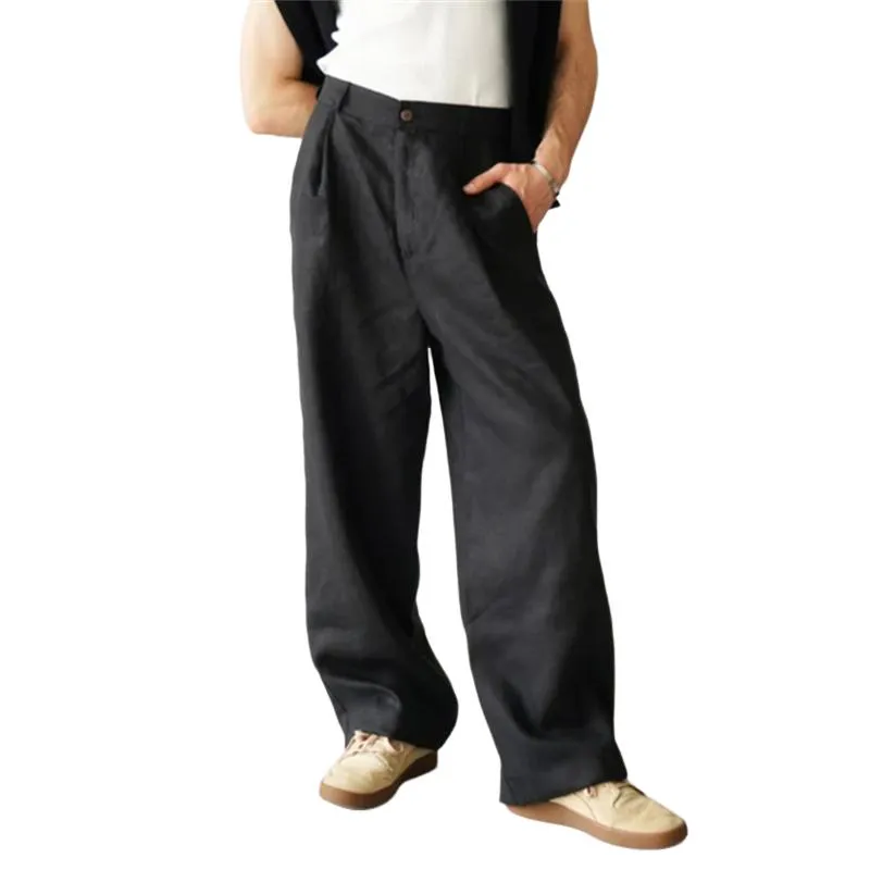 Men's Casual Loose Linen Pleated High Waist Breathable Pants 55586737M sold by Manly product image thumbnail 3