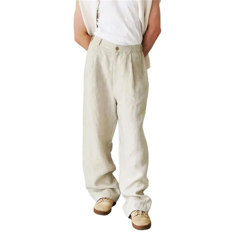 Men's Casual Loose Linen Pleated High Waist Breathable Pants 55586737M sold by Manly product image thumbnail 4