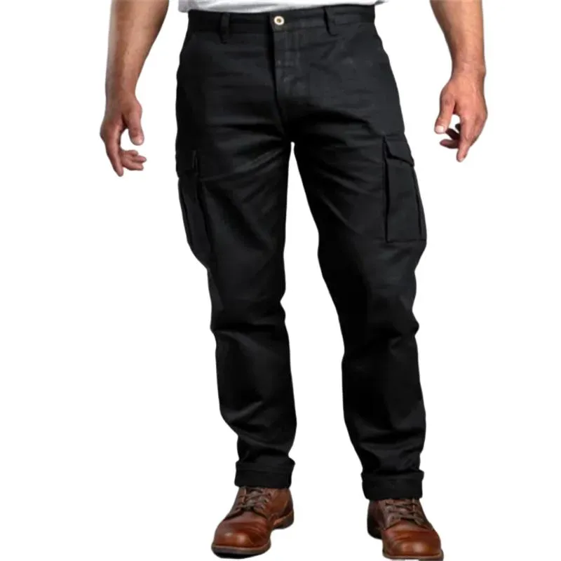 Men's Casual Cotton Solid Color Multi-Pocket Straight Cargo Pants 66136059M sold by Manly