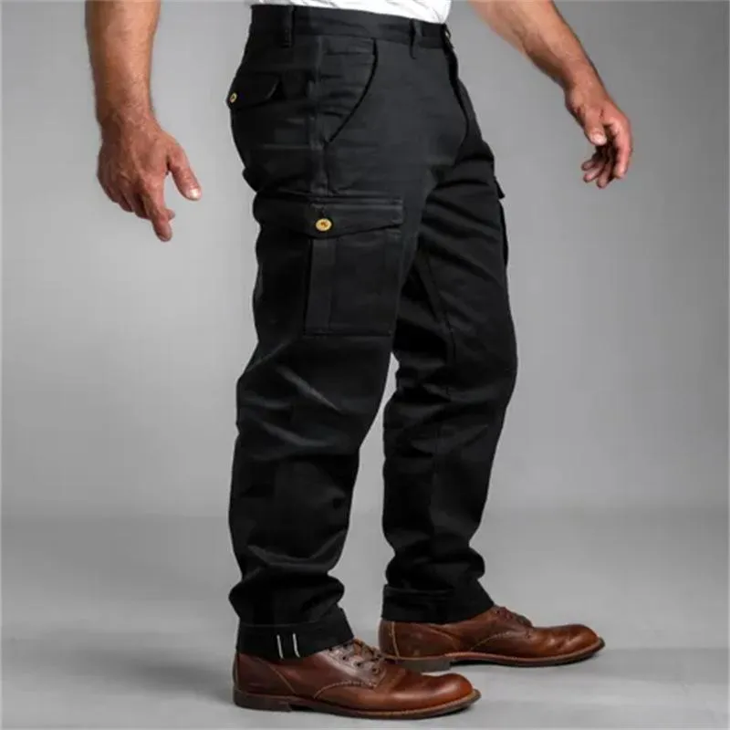 Men's Casual Cotton Solid Color Multi-Pocket Straight Cargo Pants 66136059M sold by Manly product image thumbnail 2
