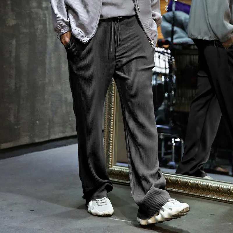 Men's Casual Striped Jacquard Elastic Waist Loose Straight Pants 62934273M sold by Manly product image thumbnail 2