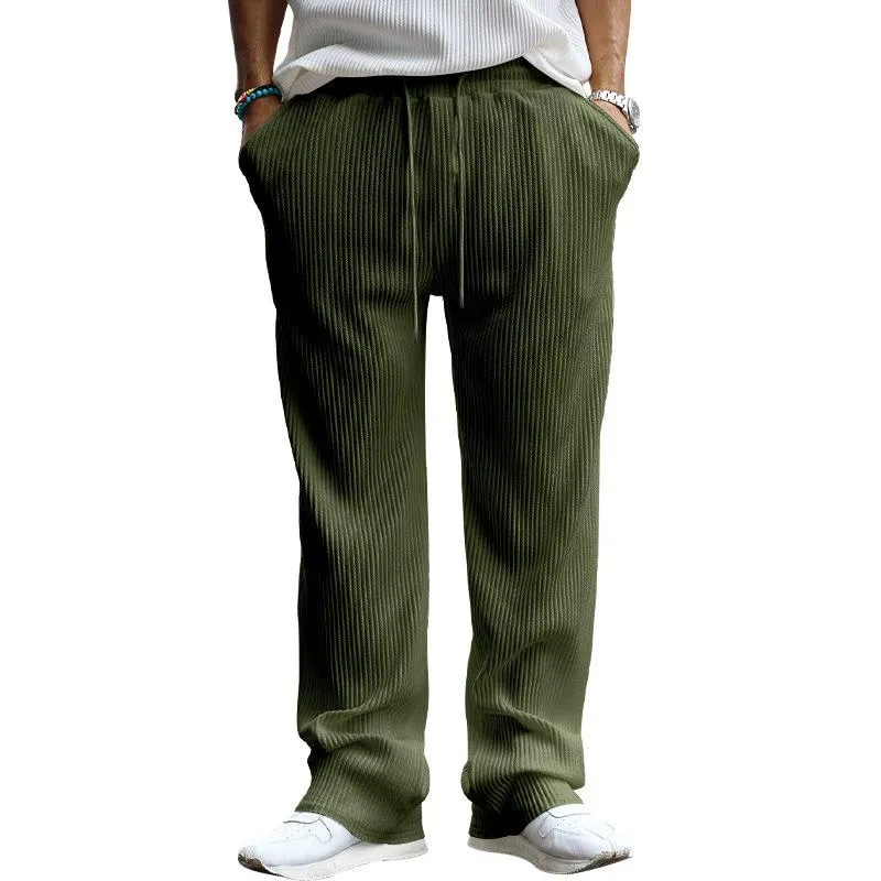 Men's Casual Striped Jacquard Elastic Waist Loose Straight Pants 62934273M sold by Manly product image thumbnail 3