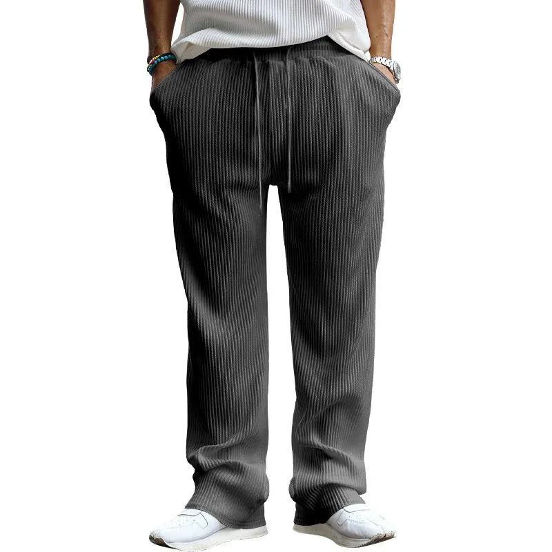 Men's Casual Striped Jacquard Elastic Waist Loose Straight Pants 62934273M sold by Manly