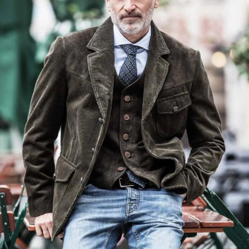 Men's Vintage Corduroy Panel Suede Single Breasted Blazer 98582681Y sold by Manly product image thumbnail 3