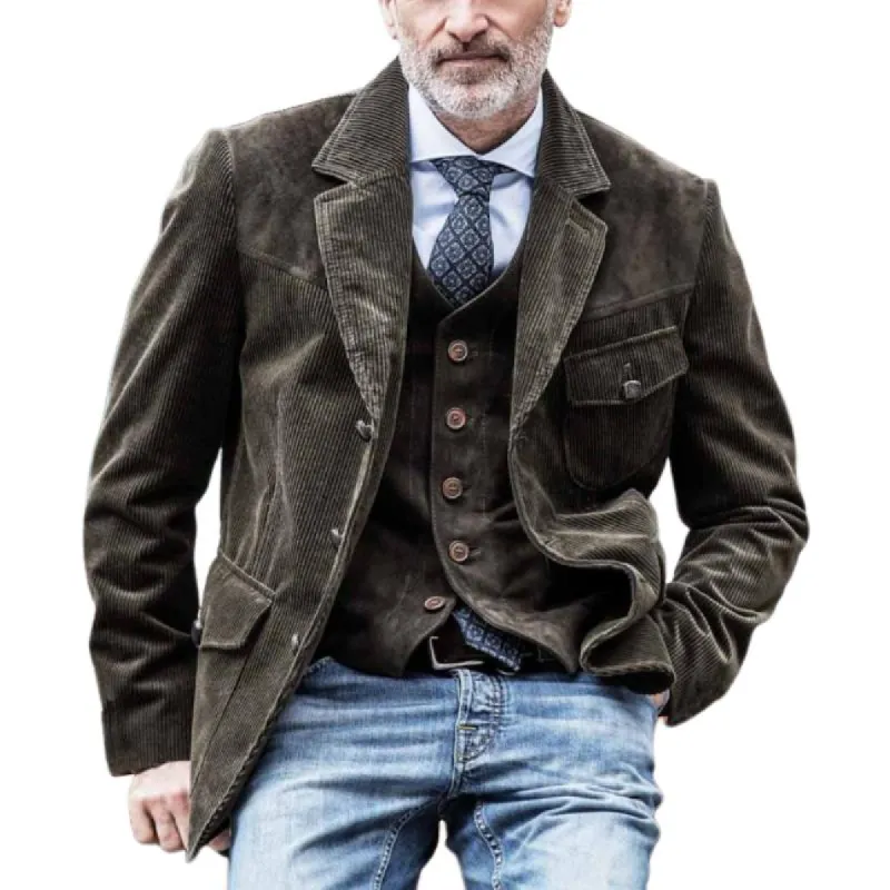 Men's Vintage Corduroy Panel Suede Single Breasted Blazer 98582681Y sold by Manly