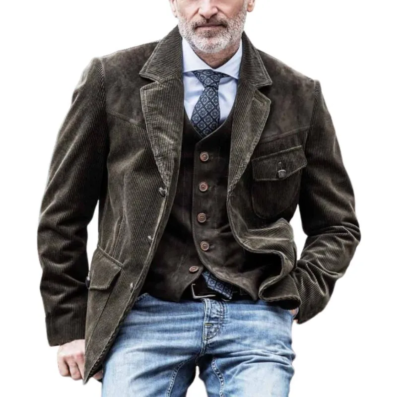 Men's Vintage Corduroy Panel Suede Single Breasted Blazer 98582681Y sold by Manly