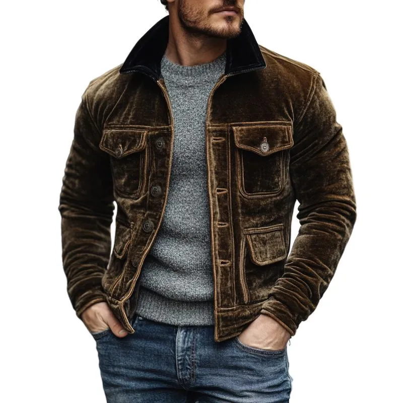 Men's Vintage Velvet Multi Pocket Single Breasted Jacket 90605971Y sold by Manly