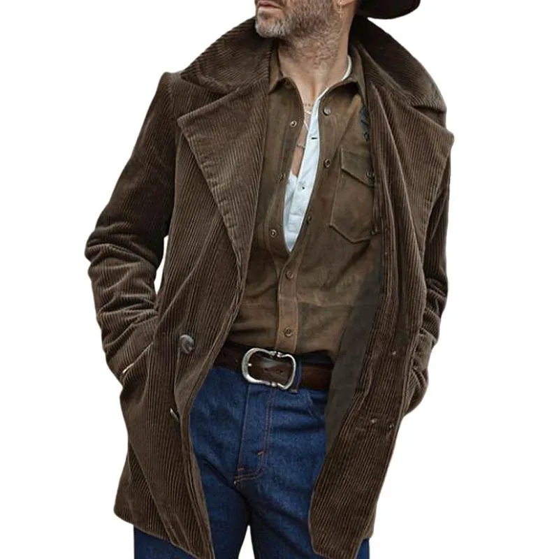 Men's Vintage Corduroy Lapel Single Breasted Mid-Length Trench Coat 06411479Y sold by Manly