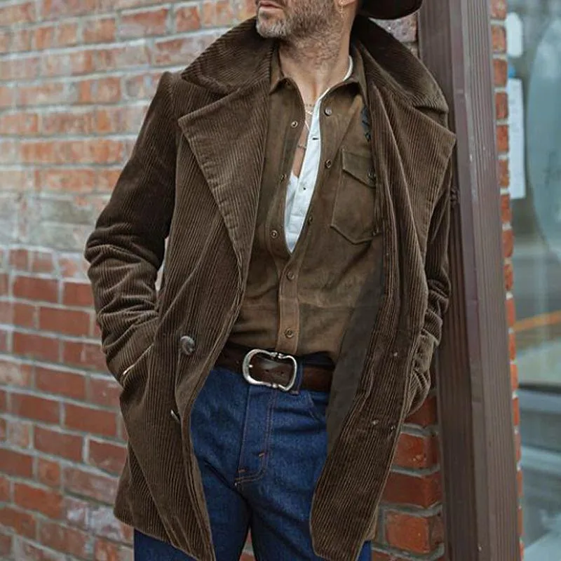 Men's Vintage Corduroy Lapel Single Breasted Mid-Length Trench Coat 06411479Y sold by Manly product image thumbnail 3