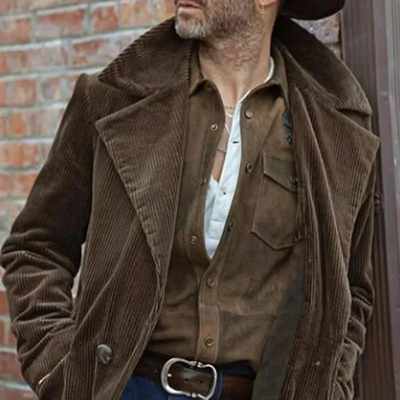 Men's Vintage Corduroy Lapel Single Breasted Mid-Length Trench Coat 06411479Y sold by Manly product image thumbnail 2