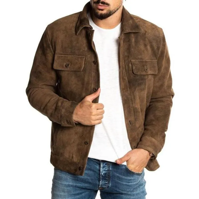 Men's Vintage Suede Lapel Button Jacket 32802675U sold by Manly