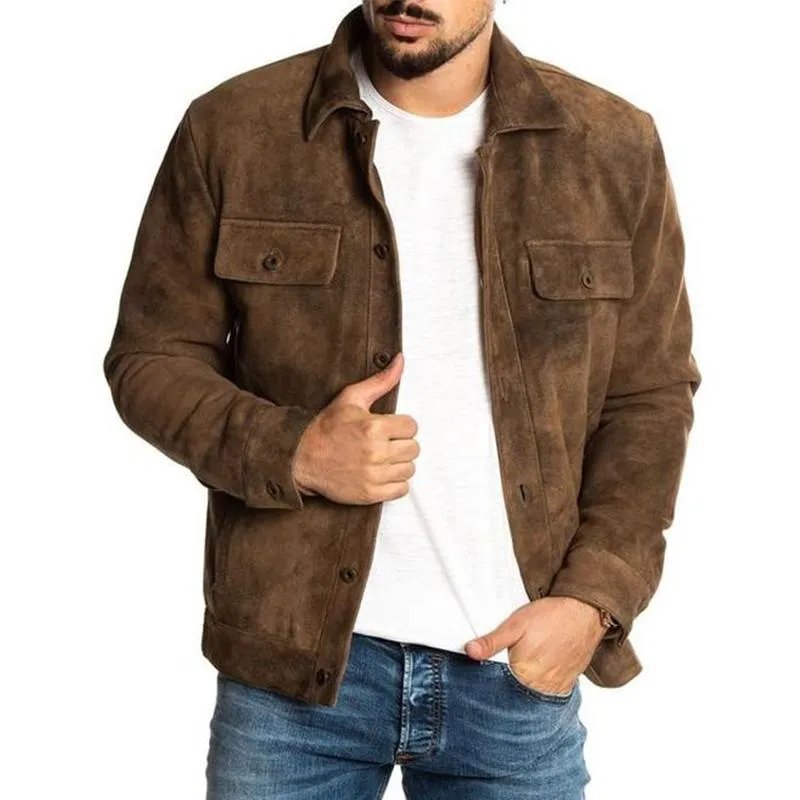 Men's Vintage Suede Lapel Button Jacket 32802675U sold by Manly