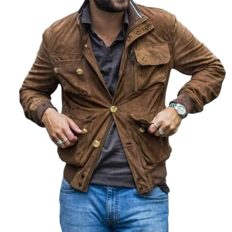Men's Vintage Suede Stand Collar Jacket 61454754U sold by Manly