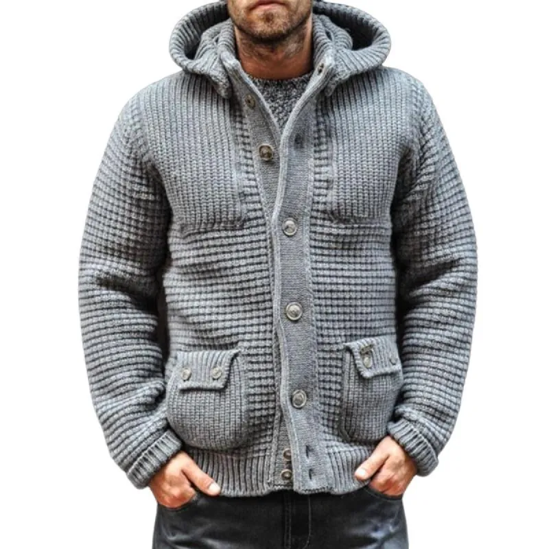 Men's Thick Knitted Hooded Button Jacket 20158490U sold by Manly