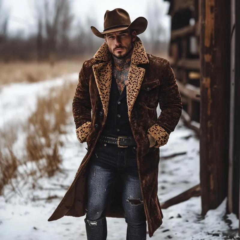 Men's Vintage Solid Color Corduroy Splicing Fur Collar Long Coat 29891209Y sold by Manly product image thumbnail 3