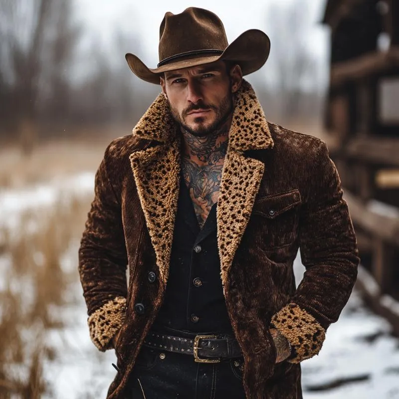 Men's Vintage Solid Color Corduroy Splicing Fur Collar Long Coat 29891209Y sold by Manly product image thumbnail 2