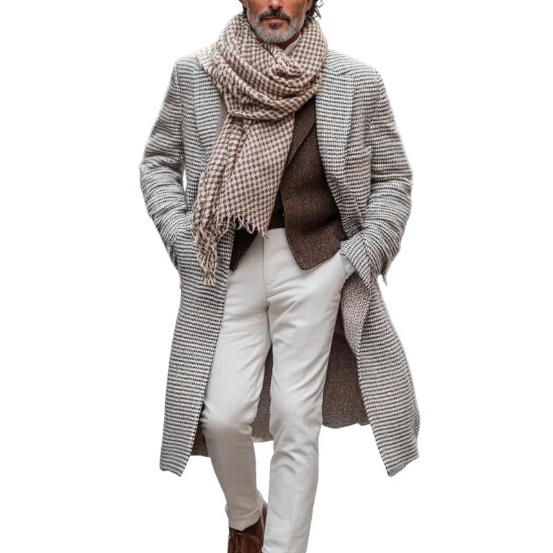 Men's Vintage Houndstooth Lapel Mid-Length Coat 79708554Y sold by Manly