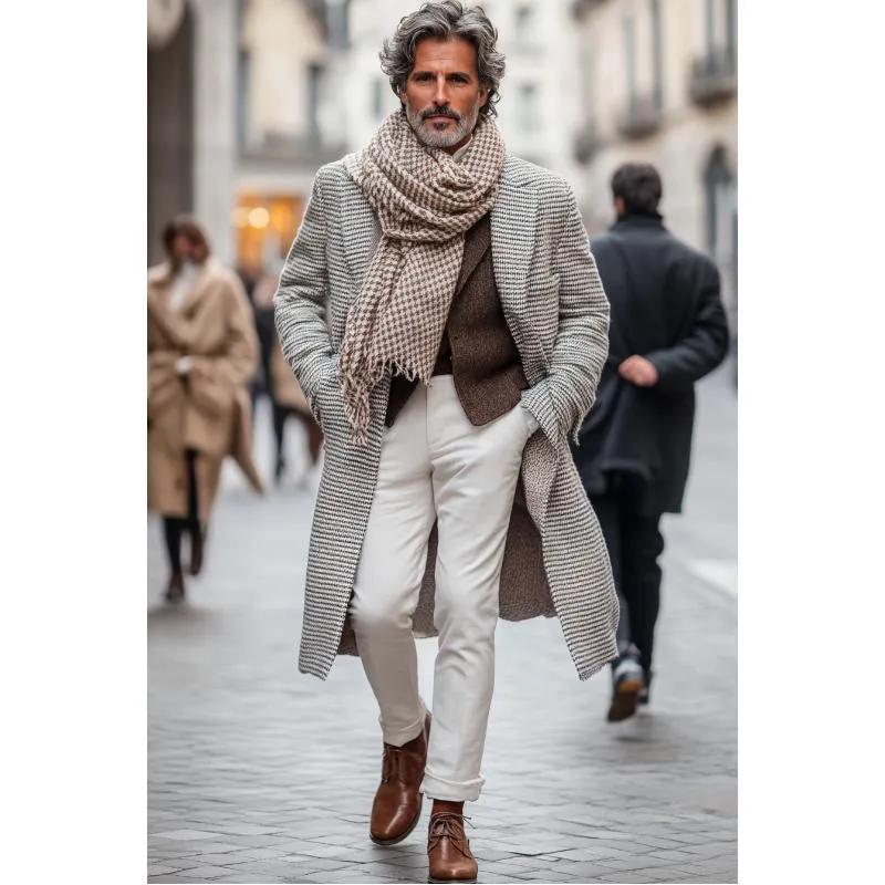 Men's Vintage Houndstooth Lapel Mid-Length Coat 79708554Y sold by Manly product image thumbnail 2