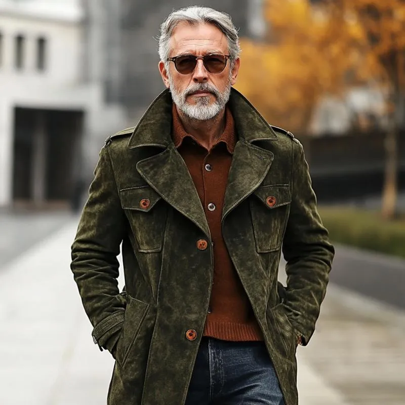 Men's Vintage Suede Lapel Multi-Pocket Trench Coat 44571523Y sold by Manly product image thumbnail 2