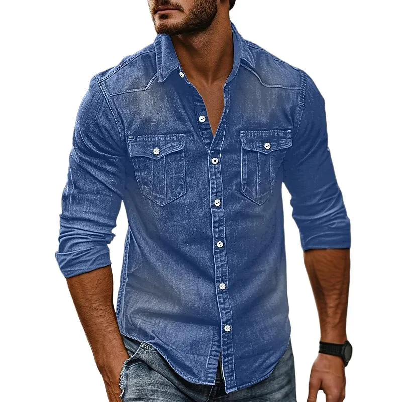 Men's Vintage Washed Distressed Denim Lapel Shirt 89638435X sold by Manly product image thumbnail 3