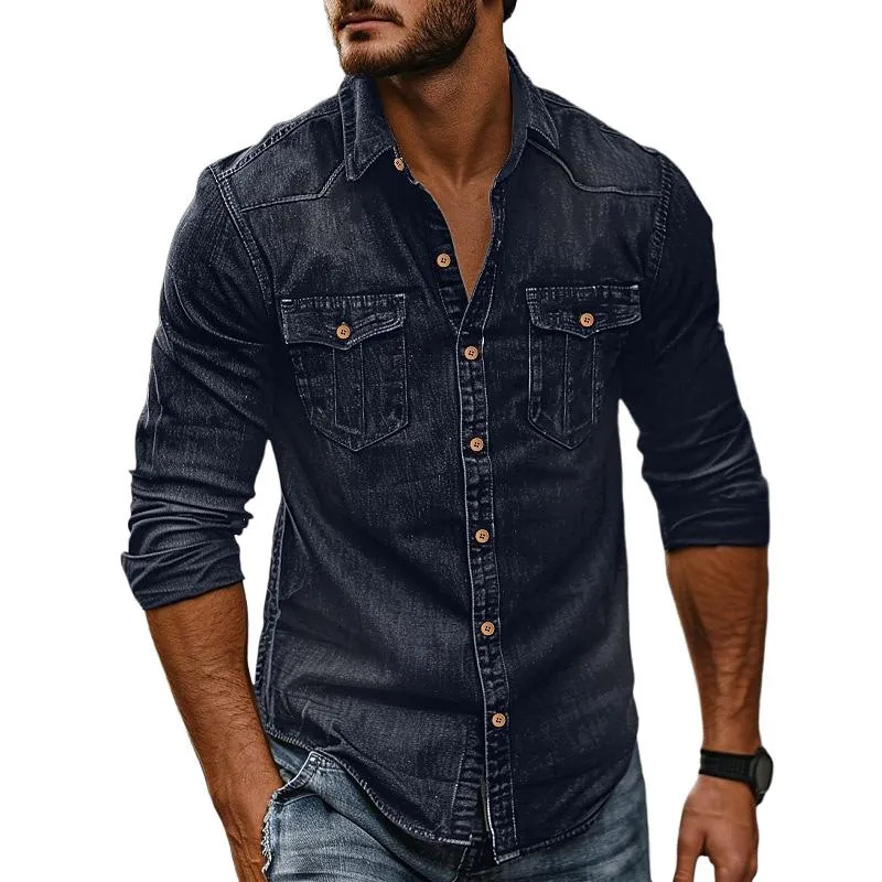 Men's Vintage Washed Distressed Denim Lapel Shirt 89638435X sold by Manly product image thumbnail 5