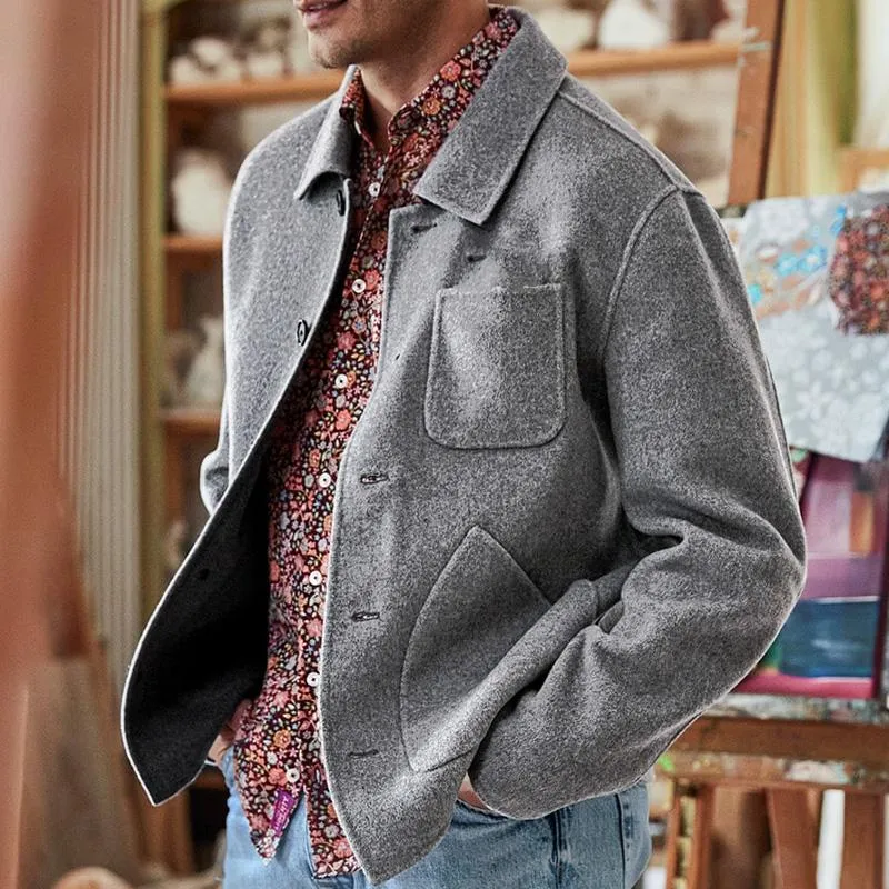 Men's Solid Color Casual Lapel Multi-Pocket Jacket 68077982X sold by Manly product image thumbnail 3