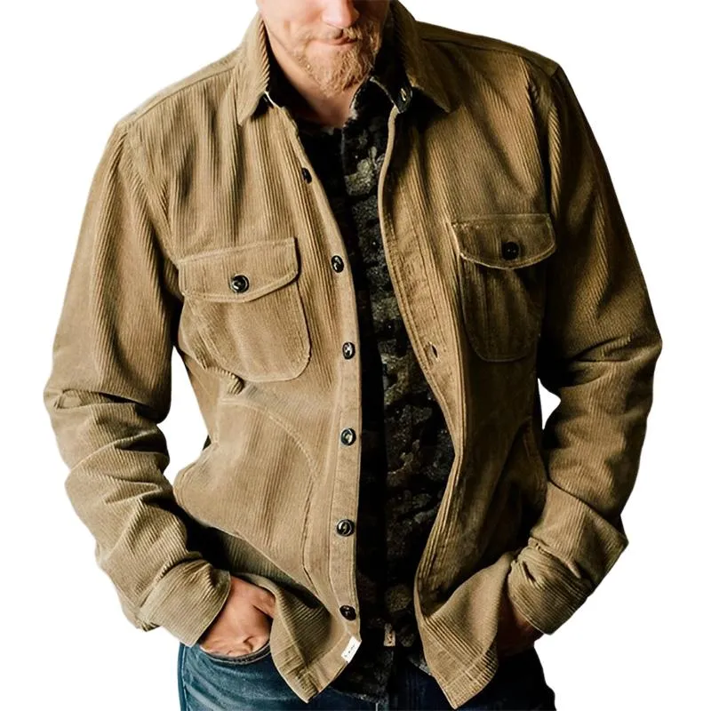 Men's Corduroy Lapel Single Breasted Shirt Jacket 31217225X sold by Manly
