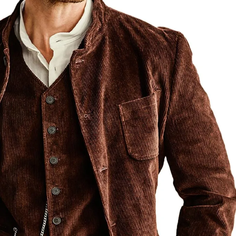 Men's Vintage Corduroy Stand Collar Single Breasted Blazer 06690068X sold by Manly product image thumbnail 3