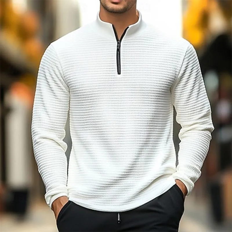 Men's Solid Waffle Stand Collar Half Zip Sweatshirt 69196072X sold by Manly product image thumbnail 3
