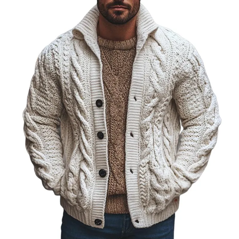 Men's Retro Casual Jacquard Lapel Knitted Sweater Cardigan 10461570TO sold by Manly
