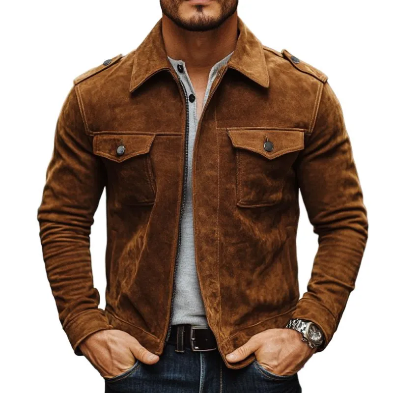 Men's Vintage Casual Suede Zip-Up Motorcycle Jacket 12647195TO sold by Manly