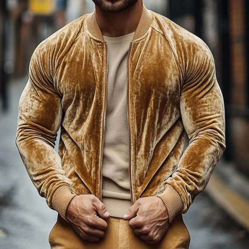 Men's Retro Casual Solid Color Gold Velvet Flying Baseball Jacket 84727648TO sold by Manly product image thumbnail 2
