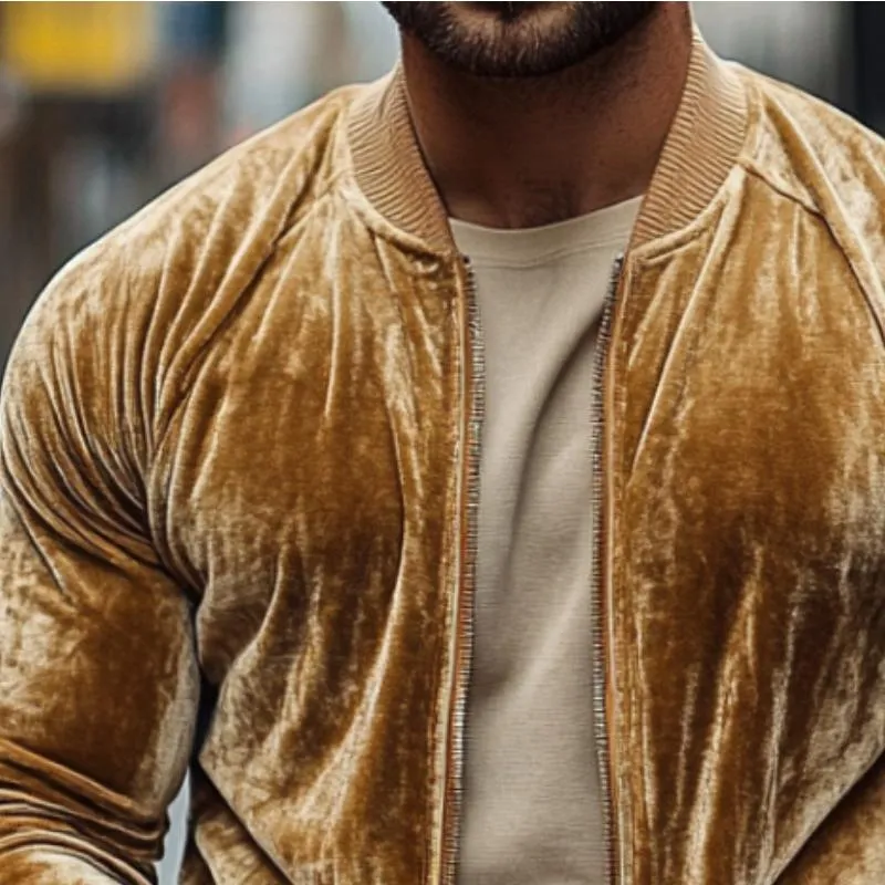 Men's Retro Casual Solid Color Gold Velvet Flying Baseball Jacket 84727648TO sold by Manly product image thumbnail 3