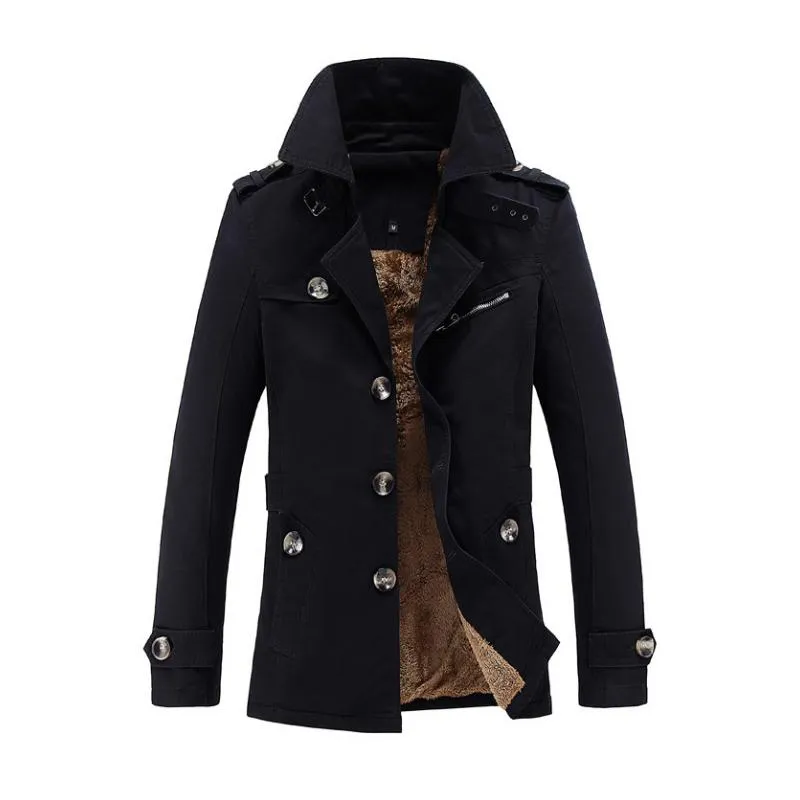 Men's Casual Cotton Fleece Warm Notch Lapel Single-breasted Trench Coat 10394212M sold by Manly product image thumbnail 2