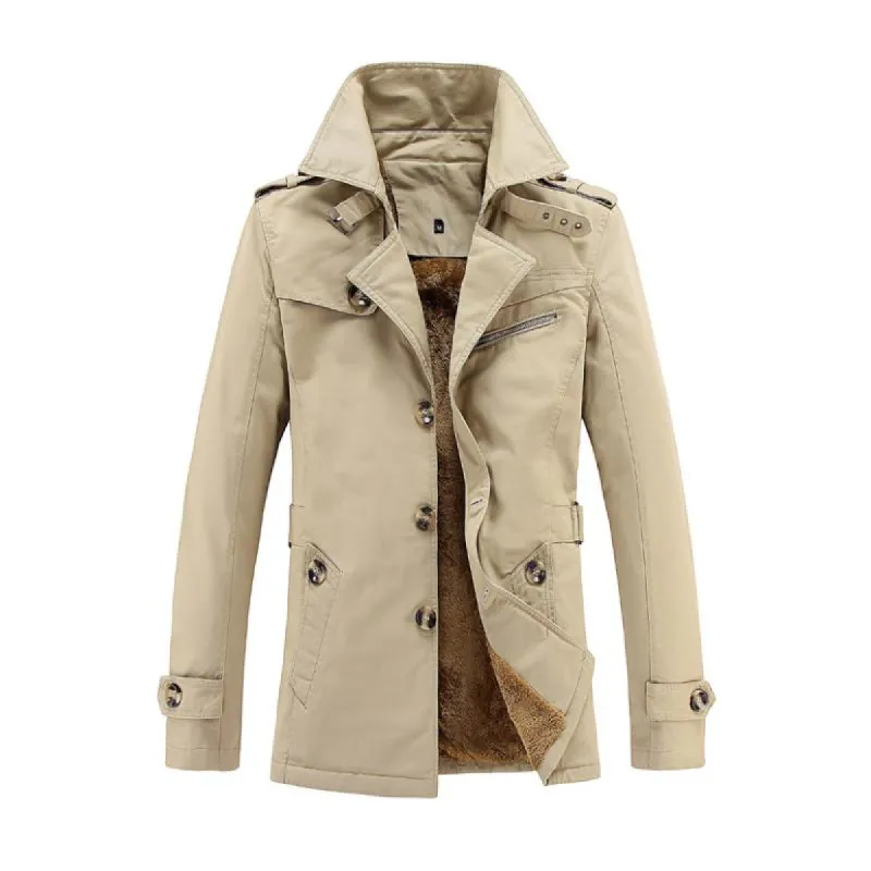 Men's Casual Cotton Fleece Warm Notch Lapel Single-breasted Trench Coat 10394212M sold by Manly