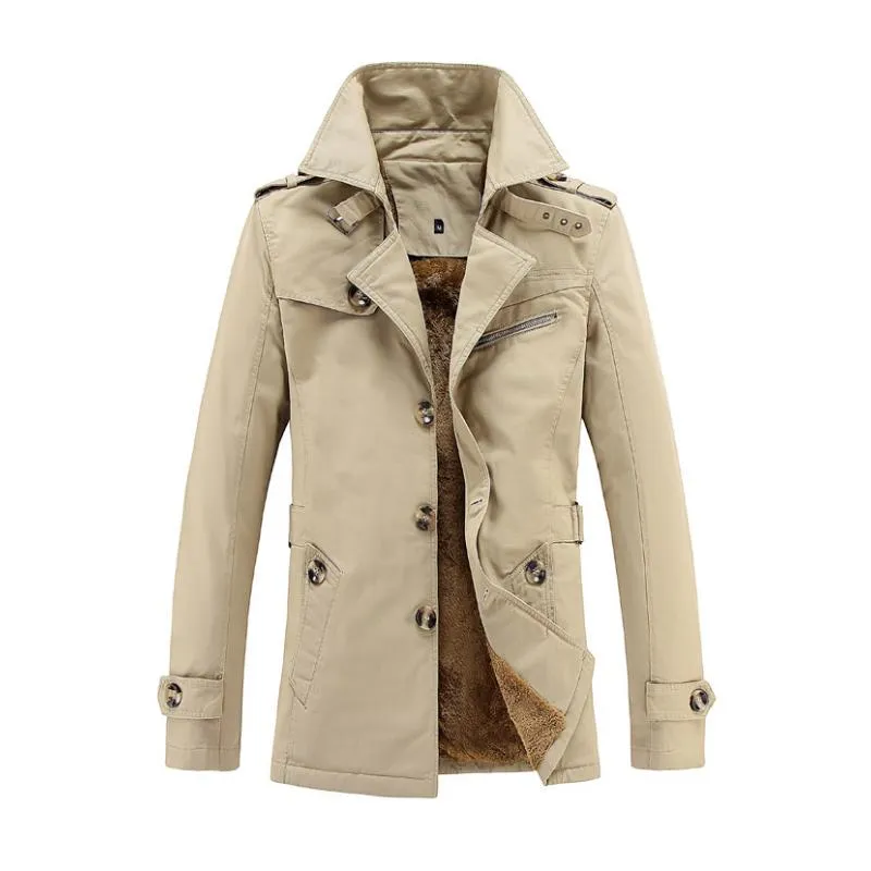 Men's Casual Cotton Fleece Warm Notch Lapel Single-breasted Trench Coat 10394212M sold by Manly
