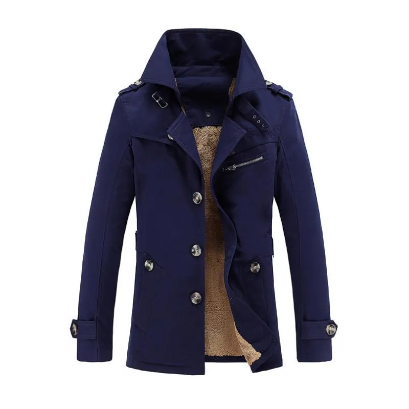 Men's Casual Cotton Fleece Warm Notch Lapel Single-breasted Trench Coat 10394212M sold by Manly product image thumbnail 5