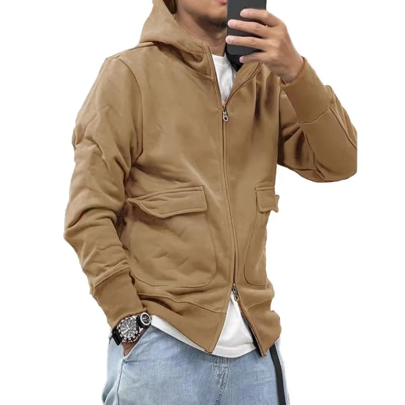 Men's Casual Solid Color Fleece Large Pocket Zipper Loose Hoodie Jacket 96210118M sold by Manly product image thumbnail 2