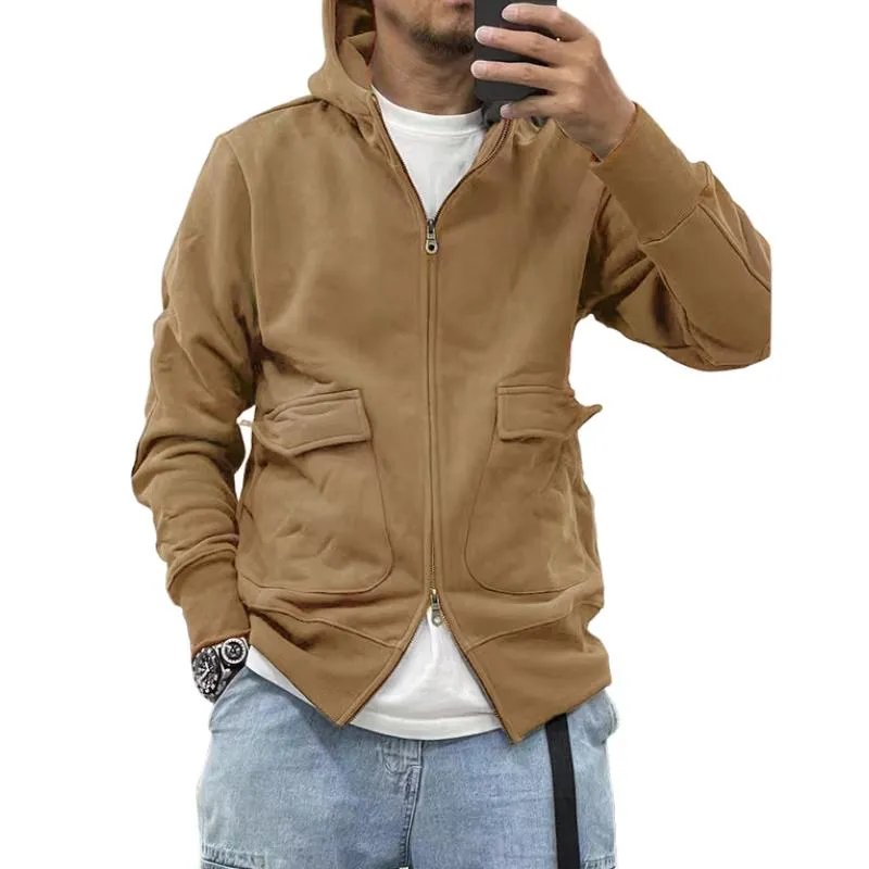 Men's Casual Solid Color Fleece Large Pocket Zipper Loose Hoodie Jacket 96210118M sold by Manly