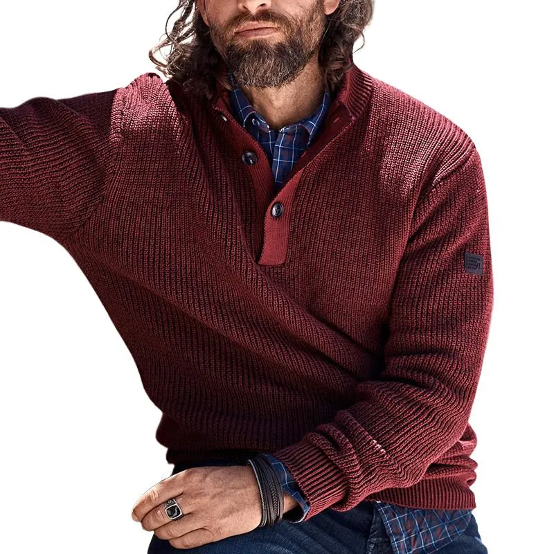 Men's Casual Stand Collar Button Loose Pullover Knitted Sweater 05609416M sold by Manly