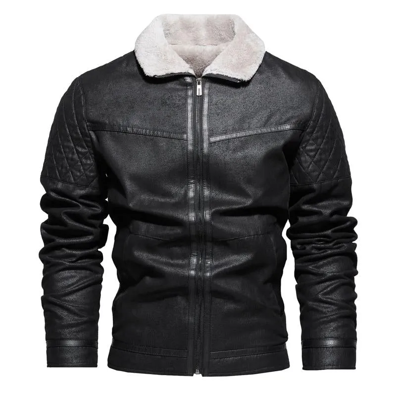 Men's Fleece Warm Slim Fit Leather Jacket 16750145U sold by Manly