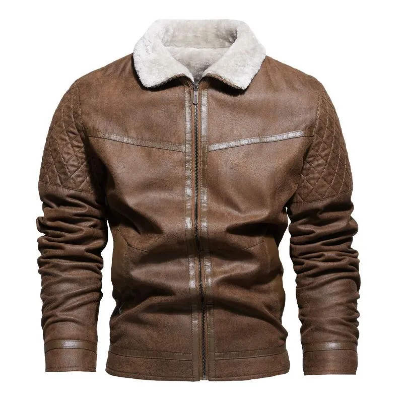 Men's Fleece Warm Slim Fit Leather Jacket 16750145U sold by Manly product image thumbnail 4