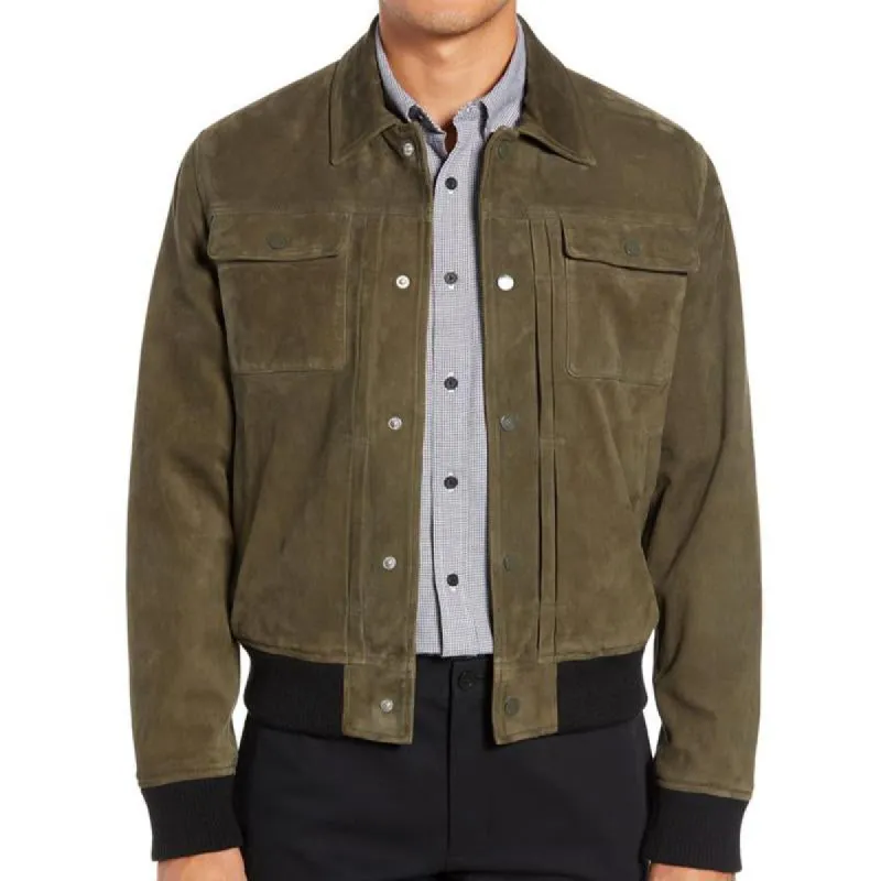 Men's Army Green Suede Button Jacket 94183472U sold by Manly