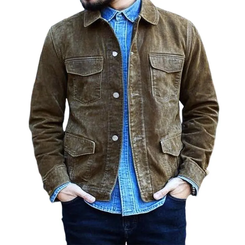 Men's Khaki Washed Denim Jacket 23321392U sold by Manly